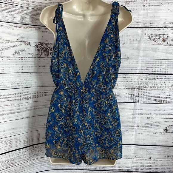 Honey Belle Romper Womens Small Sleeveless deep v plunge paisley print - Picture 9 of 13